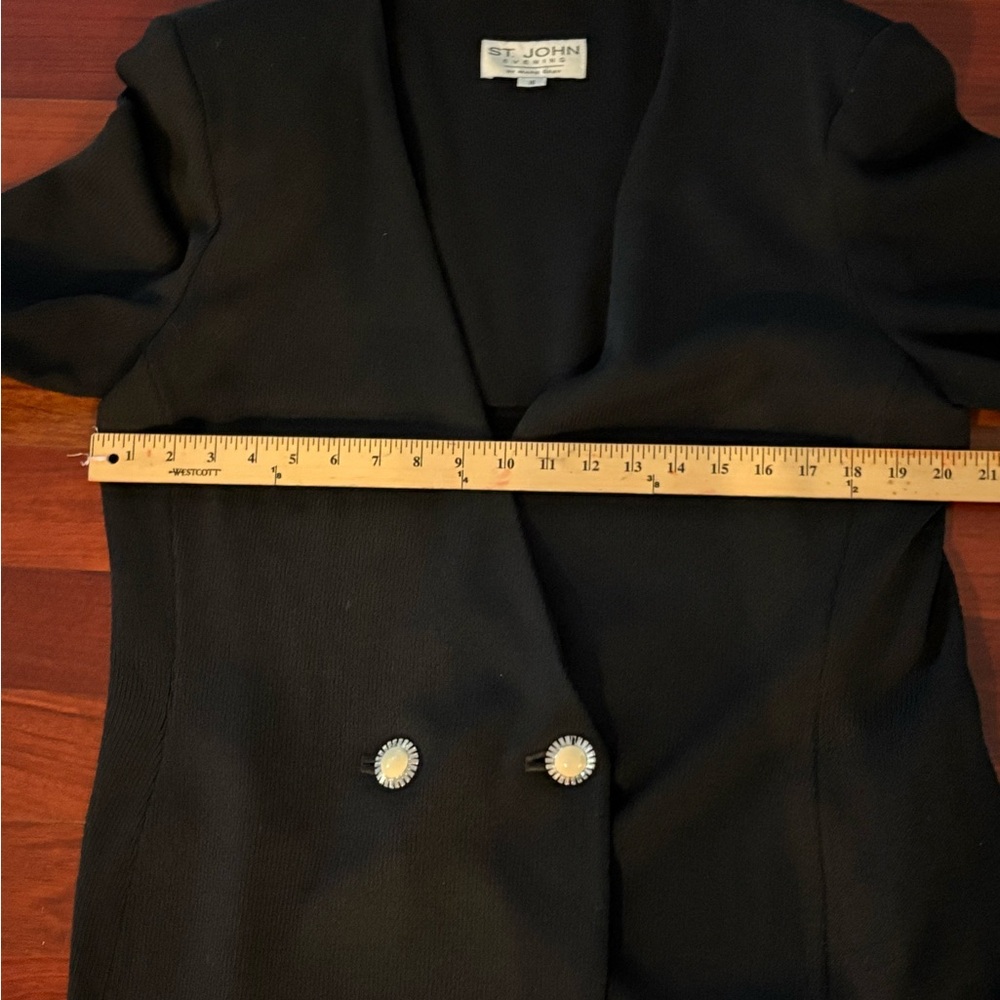 St. John Knit Suit Black 3 Piece Embroidered Jacket Pants & Skirt Size 16 - Picture 14 of 16